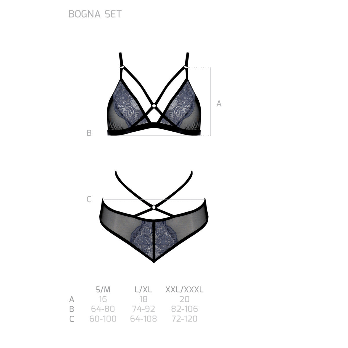 Bogna lingerieset – zwart-blauw