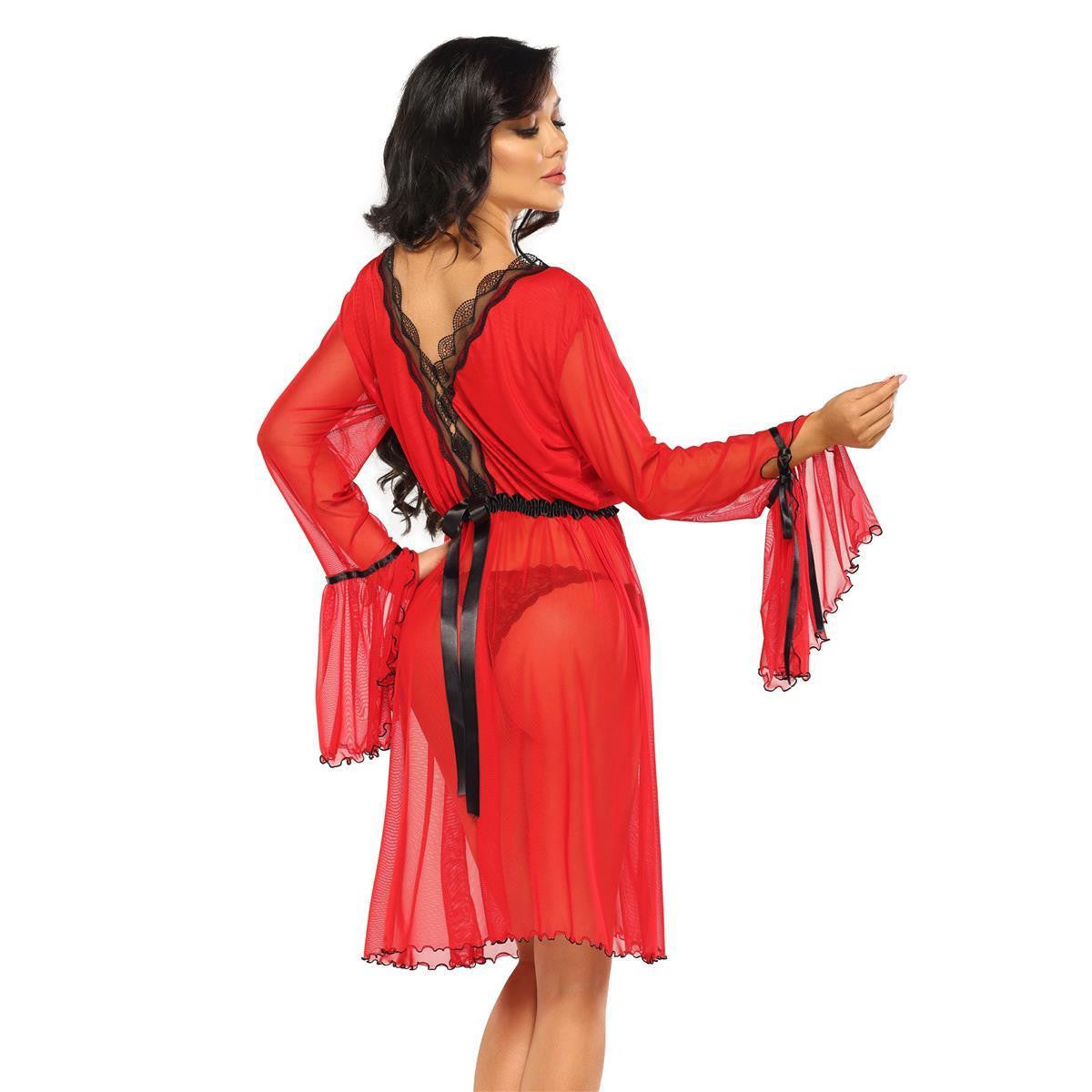 Bn valentina peignoir & thong red - Beauty Night Fashion