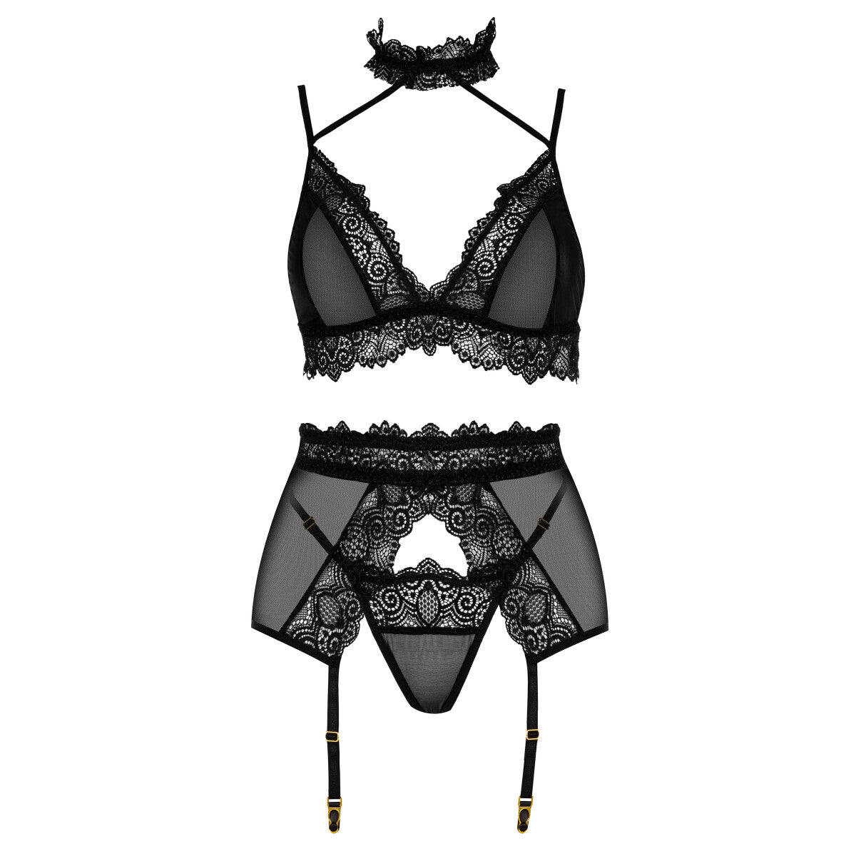 Velvet kanten lingerieset – zwart van Dare2Live – zwart