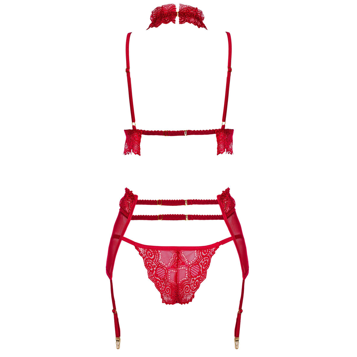 Velvet kanten bh-set – kersenrood
