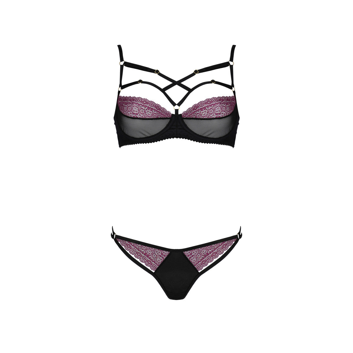 Lili bh-set met beugels – zwart-paars – detail 2