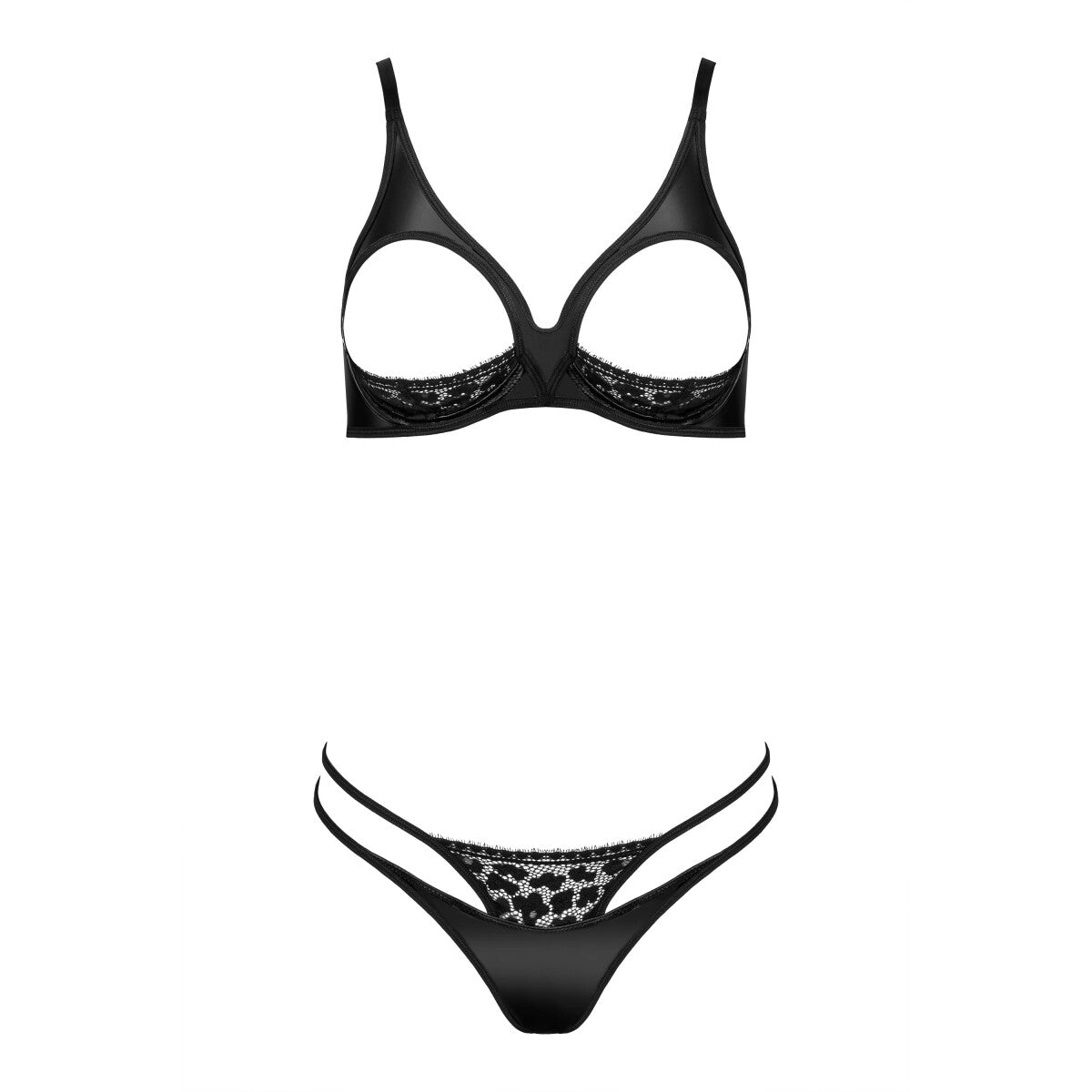 Kotek TPO100 2-delige wetlook BH-set met open cups – zwart