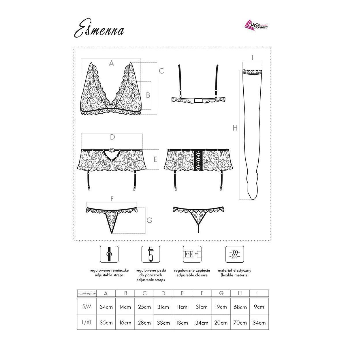 Lc esmenna 4pcs set with garter belt and stockings black - LivCo Corsetti Fashion