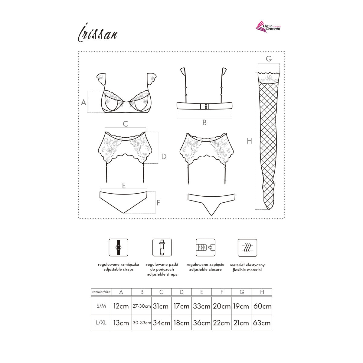 LC Irissan 4pcs set with garter belt and stockings white