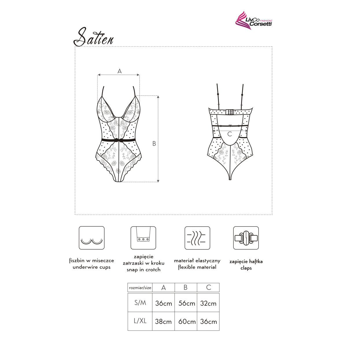 Satien body met beugels – zwart