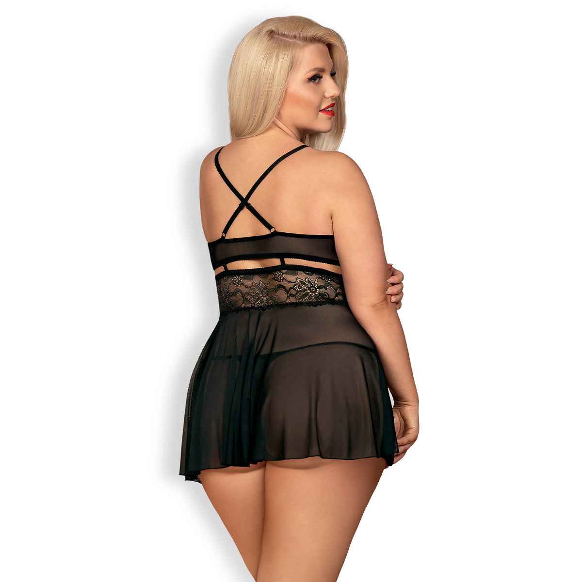 OB 838-BAB-1 babydoll & thong black Size Plus