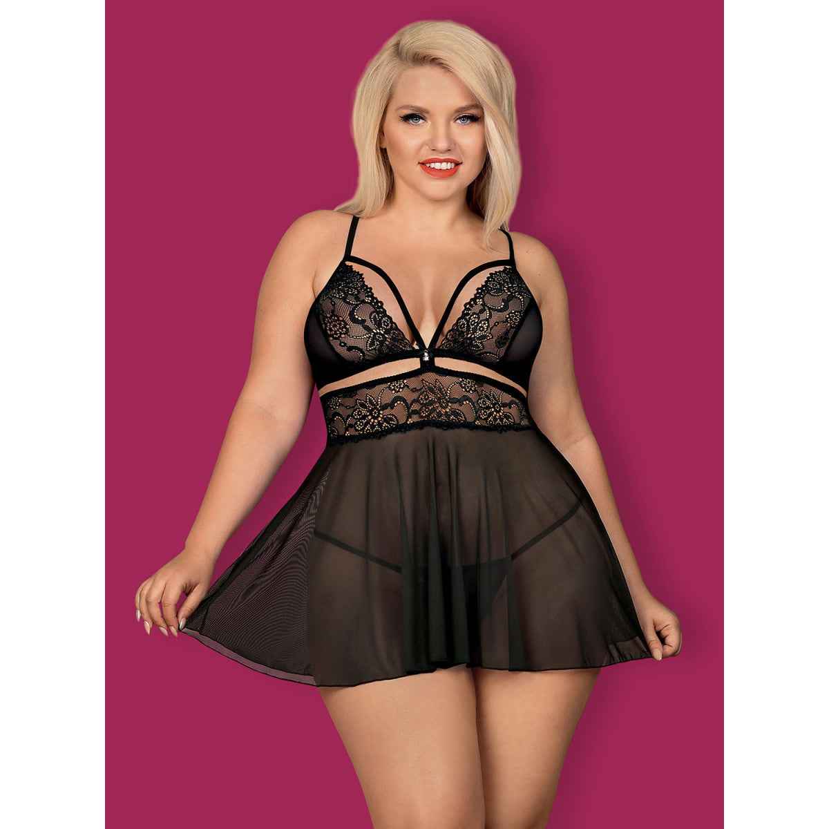 OB 838-BAB-1 babydoll & thong black Size Plus