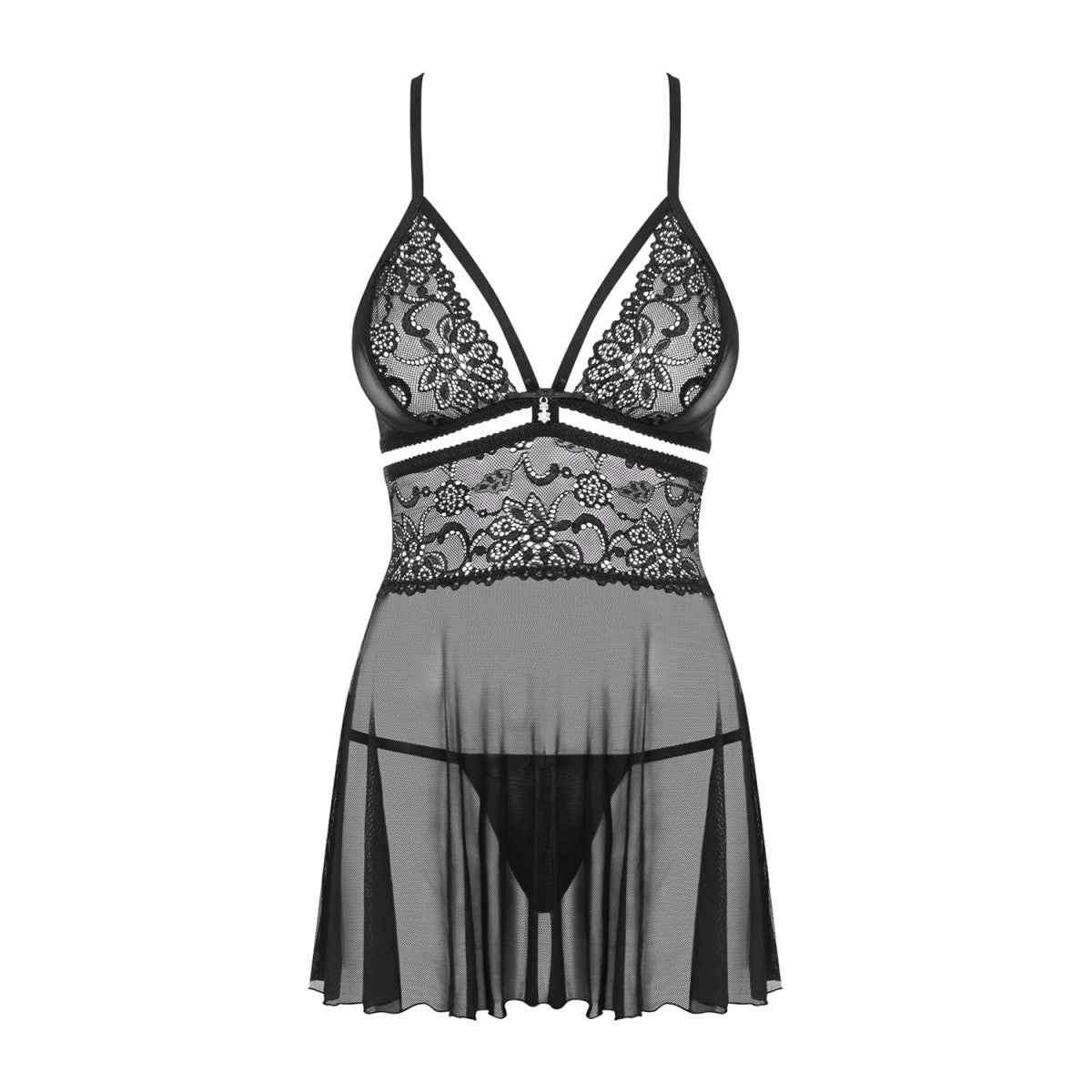 OB 838-BAB-1 babydoll & thong black Size Plus