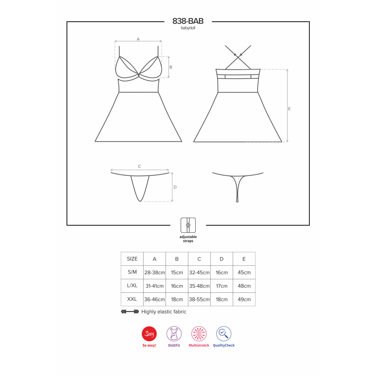 Ob 838-bab-1 babydoll & thong black