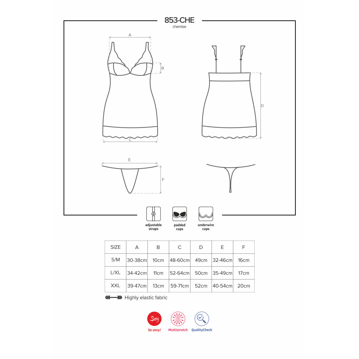 OB 853-CHE-2 chemise & thong wit