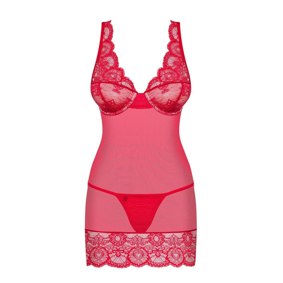 Ob 853-che-3 chemise & thong red - Obsessive