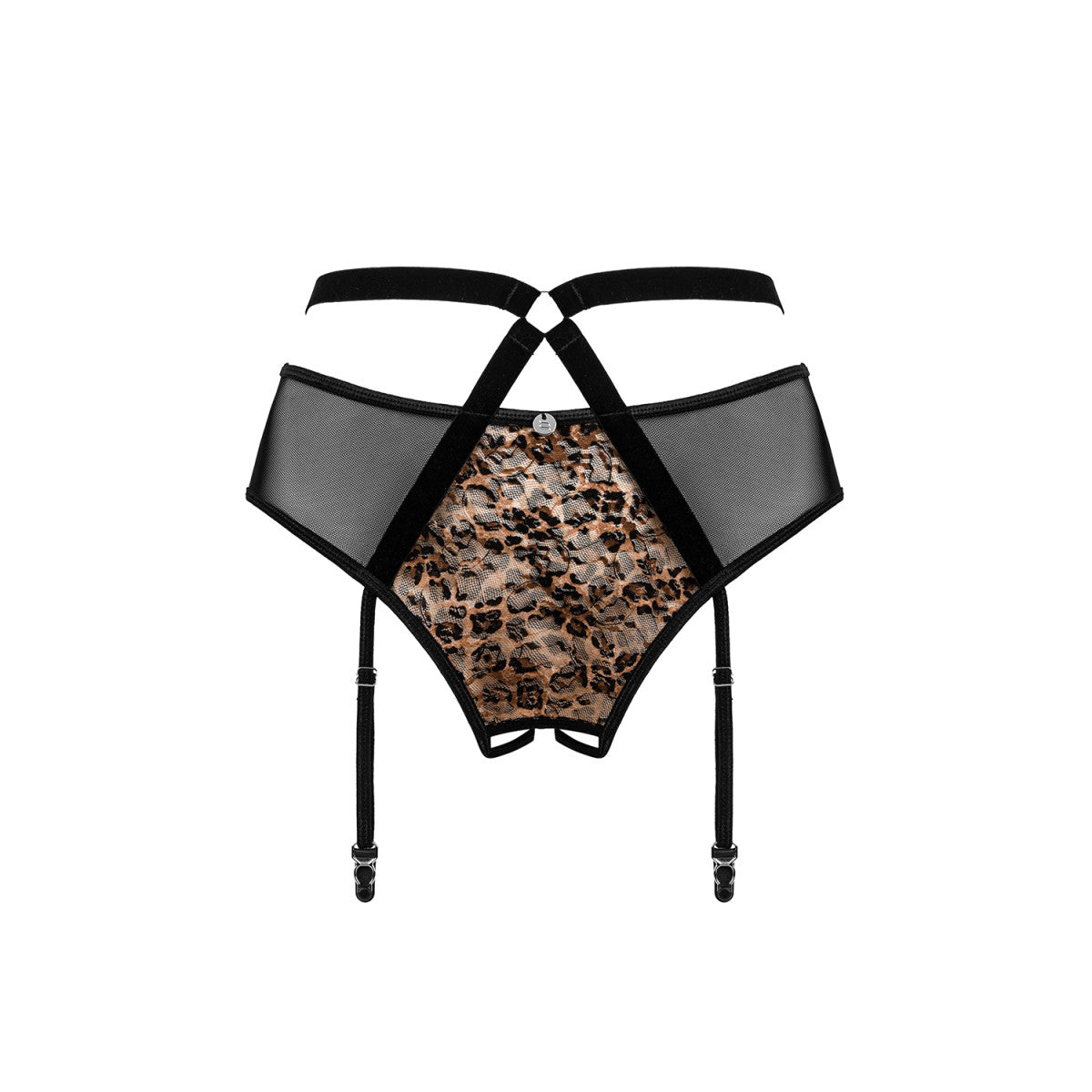 Obsessive Plus Size Allunes Open jarretelgordel – zwart-panterprint