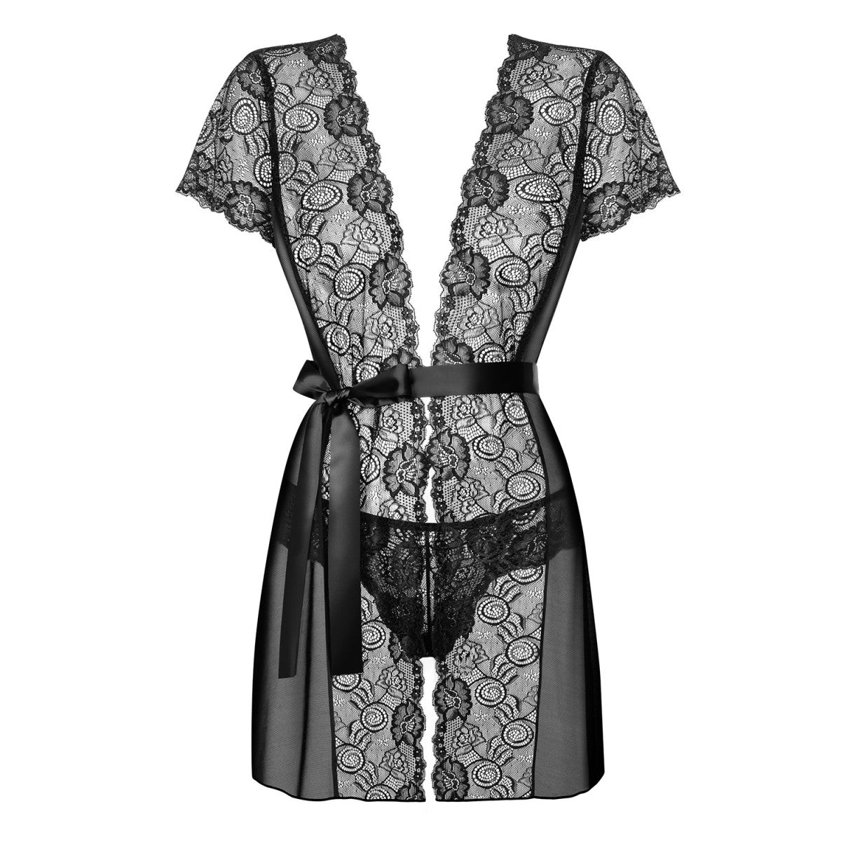 Obsessive Alluria Peignoir met string – zwart