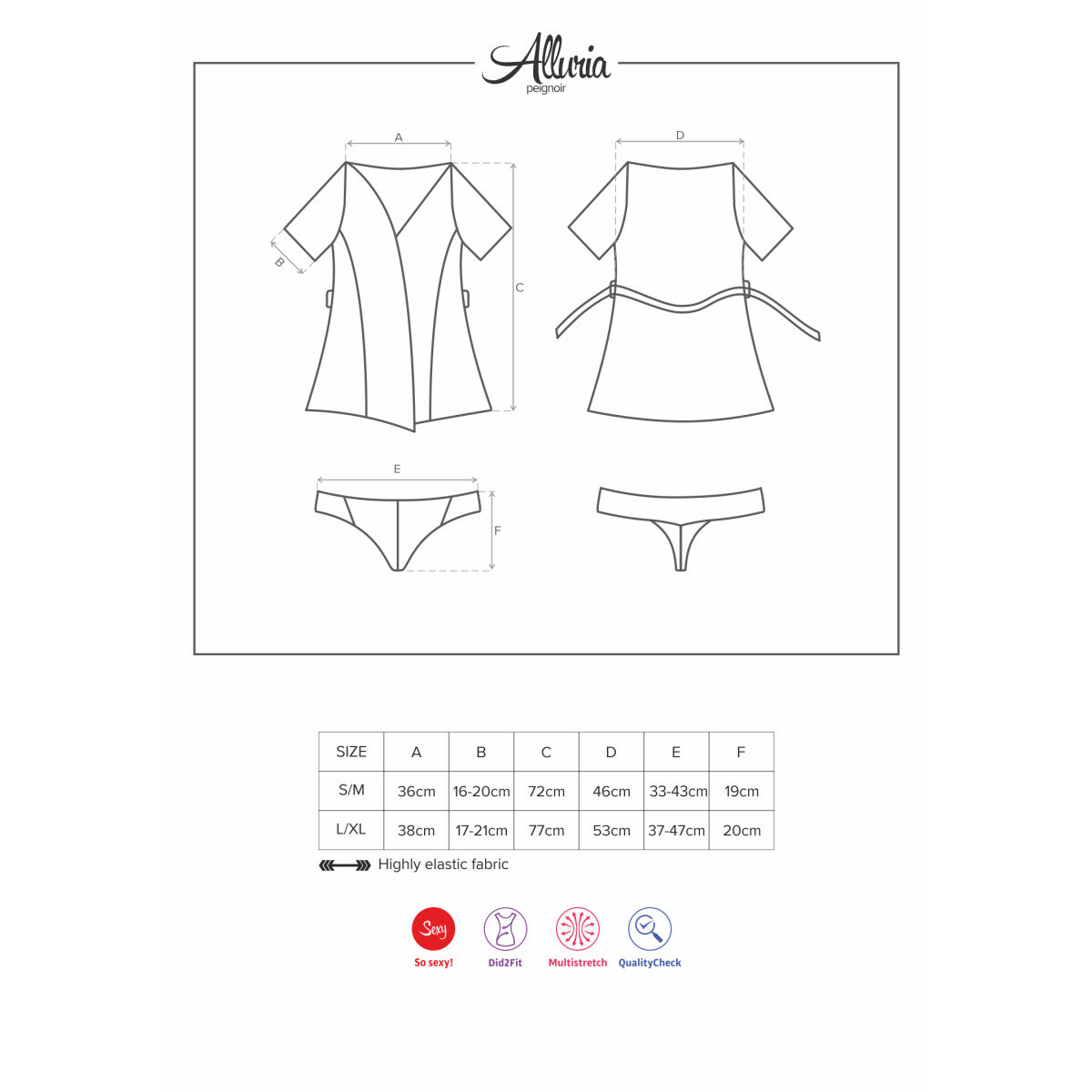 Obsessive Alluria Peignoir met string – zwart
