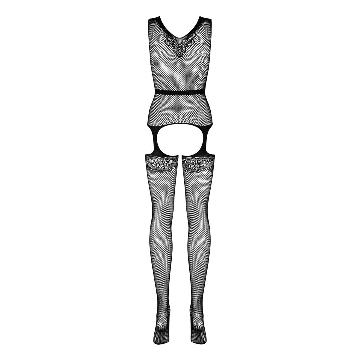 F217 bodystocking met open kruis – zwart