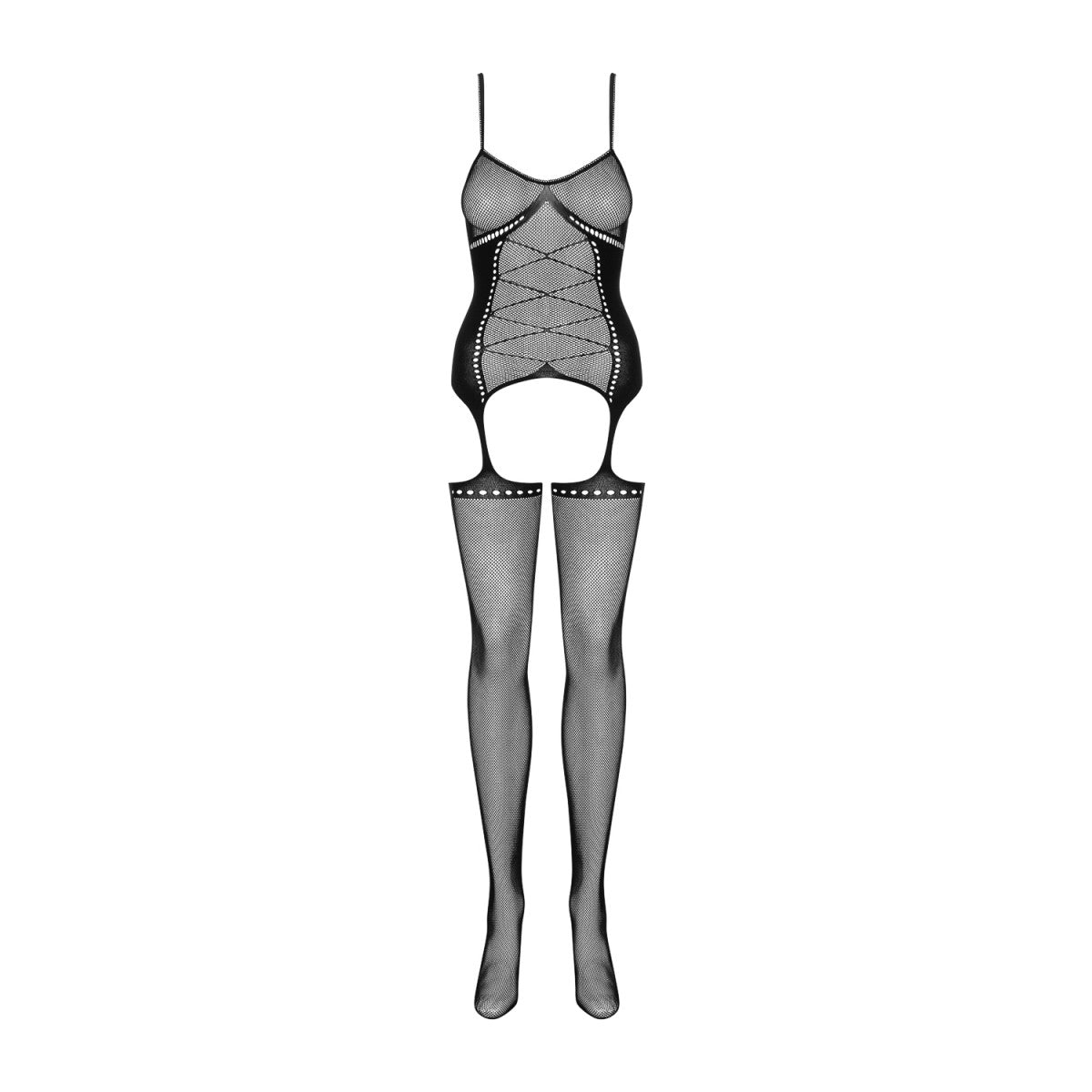 G314 bodystocking met open kruis – zwart