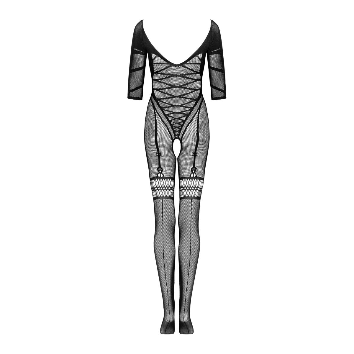 G329 bodystocking met open kruis – zwart