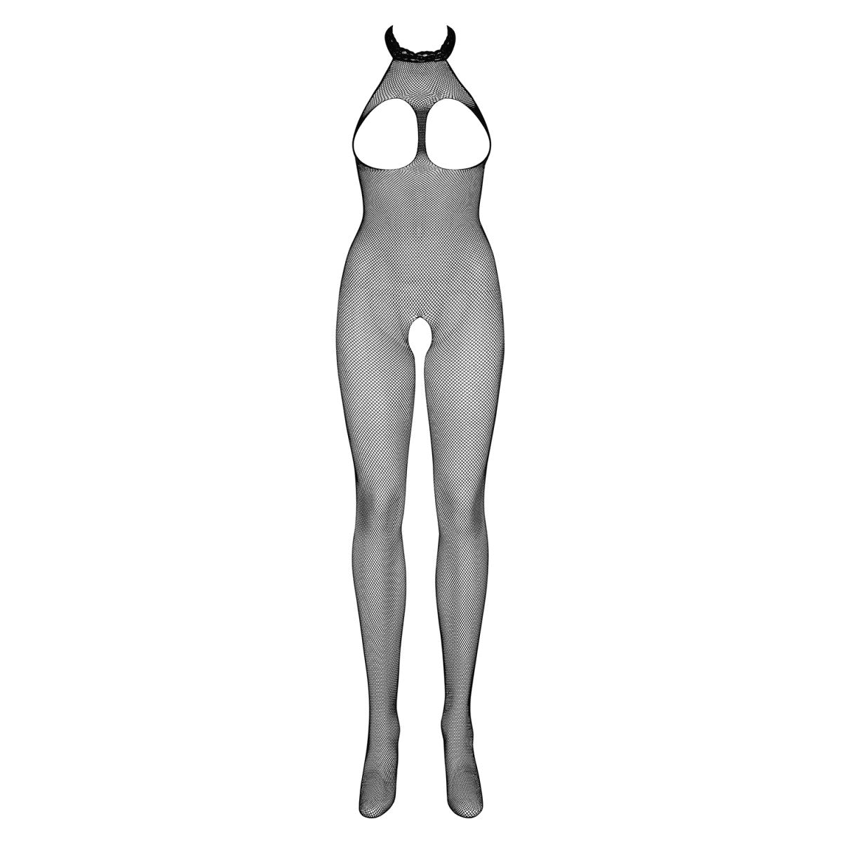 N101 bodystocking met open kruis – zwart