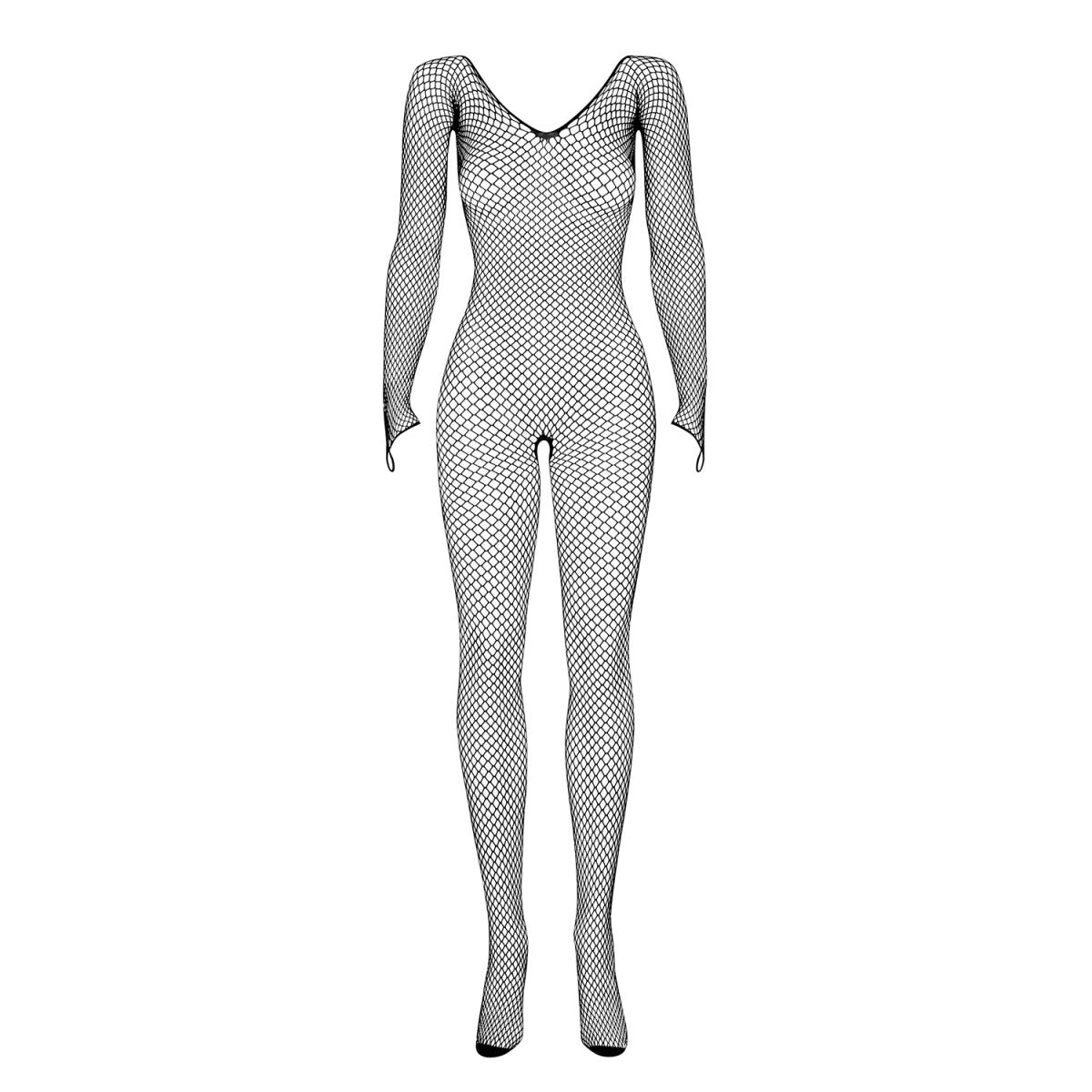 N109 bodystocking met open kruis – zwart