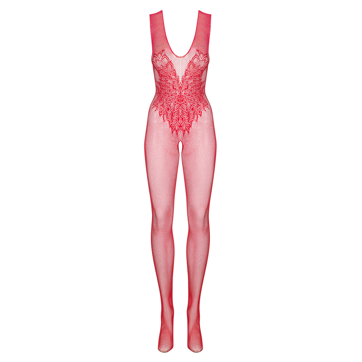 N112 bodystocking met open kruis – rood – detail 4