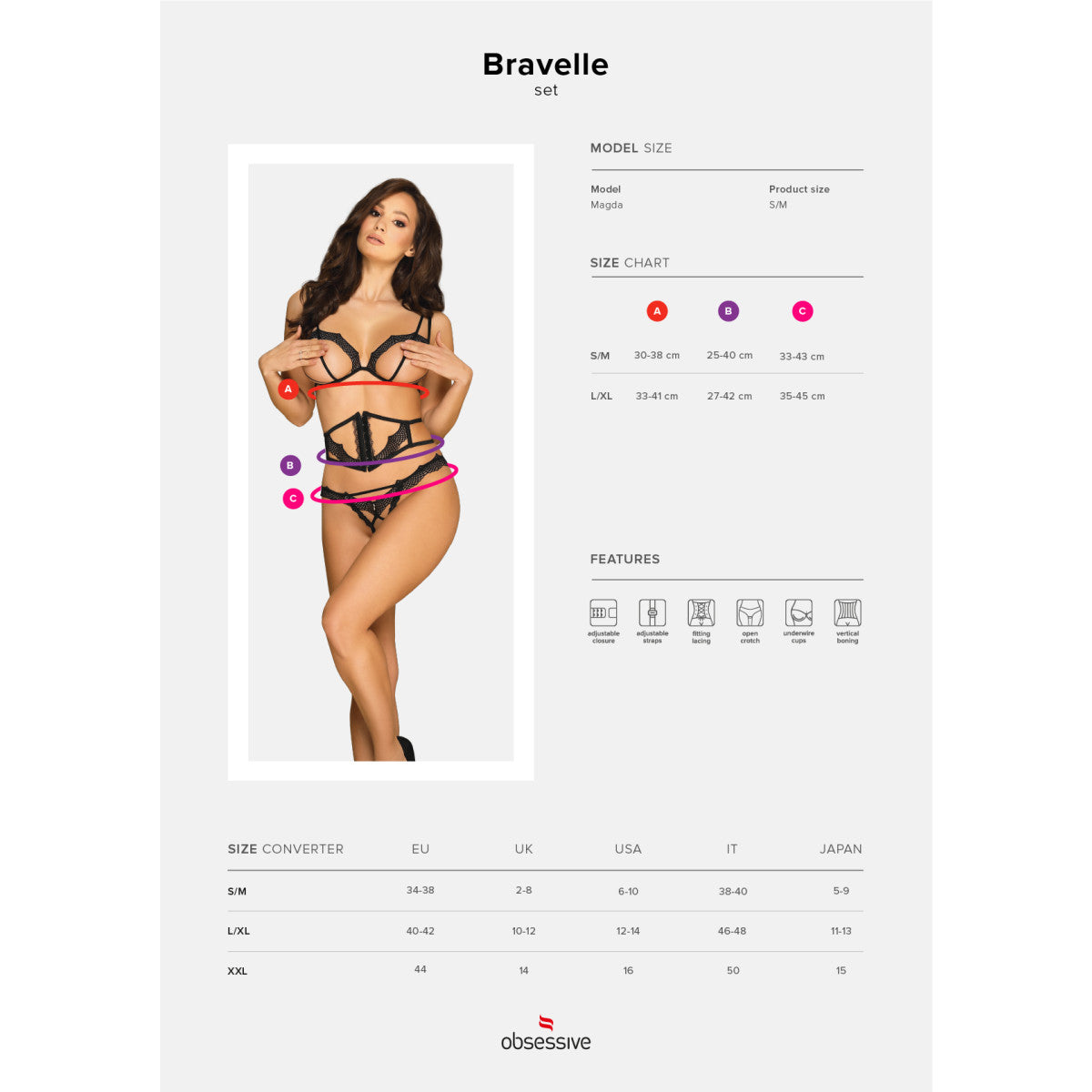 Bravelle lingerieset 3-delig – zwart