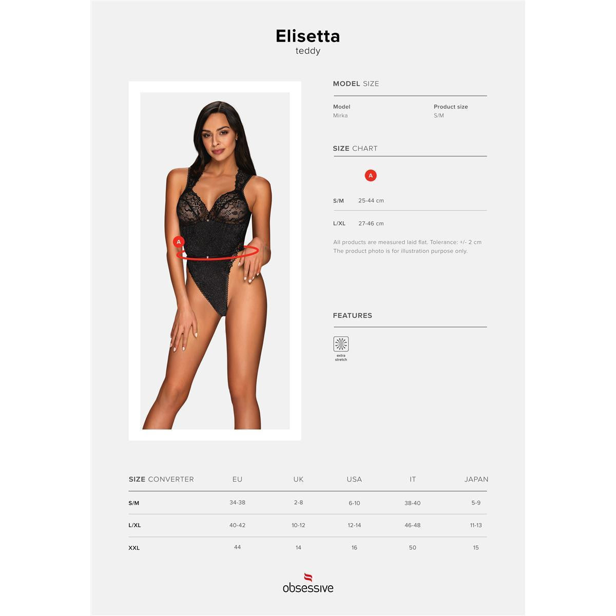Elisetta kanten body – zwart