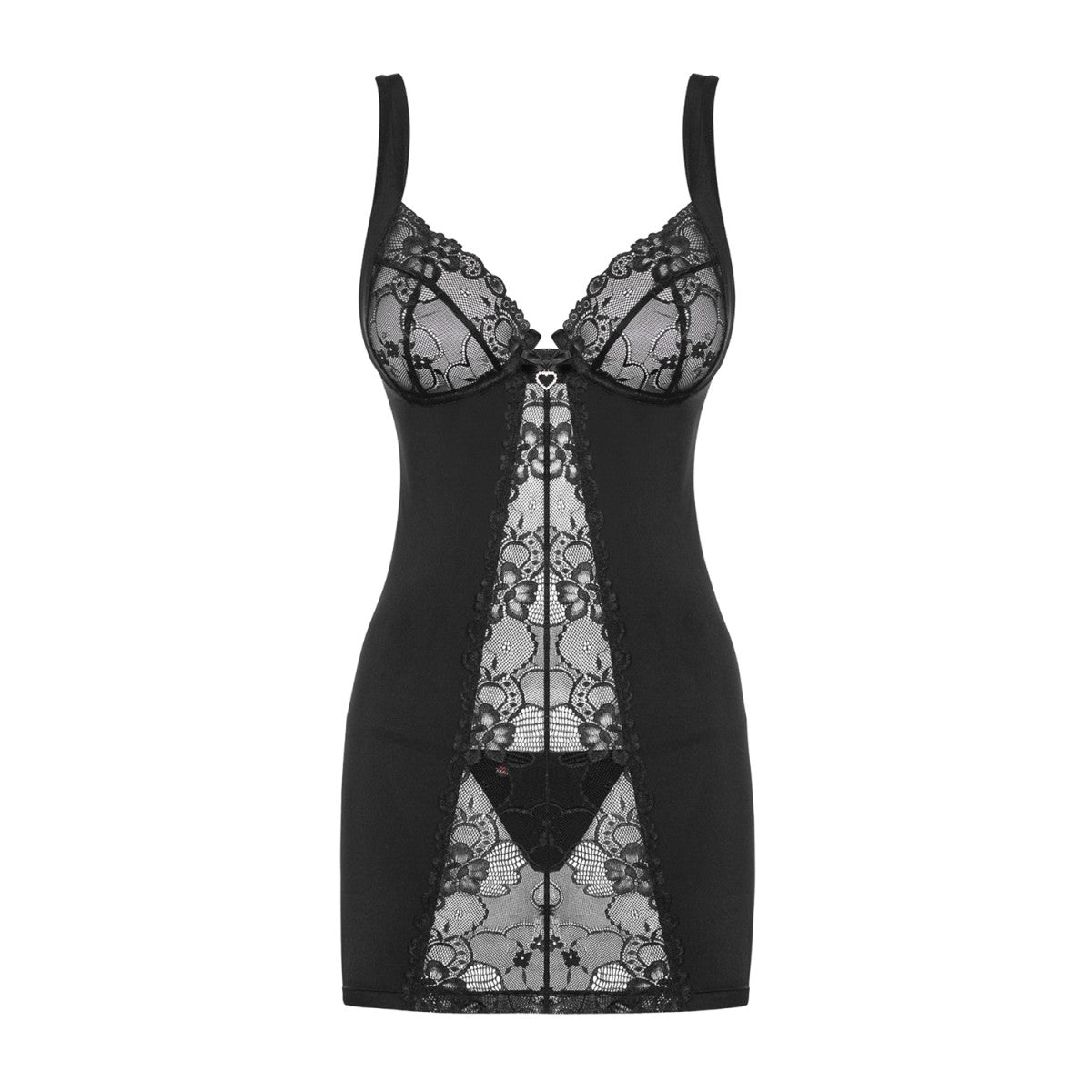 Ob heartina chemise & thong black - Obsessive