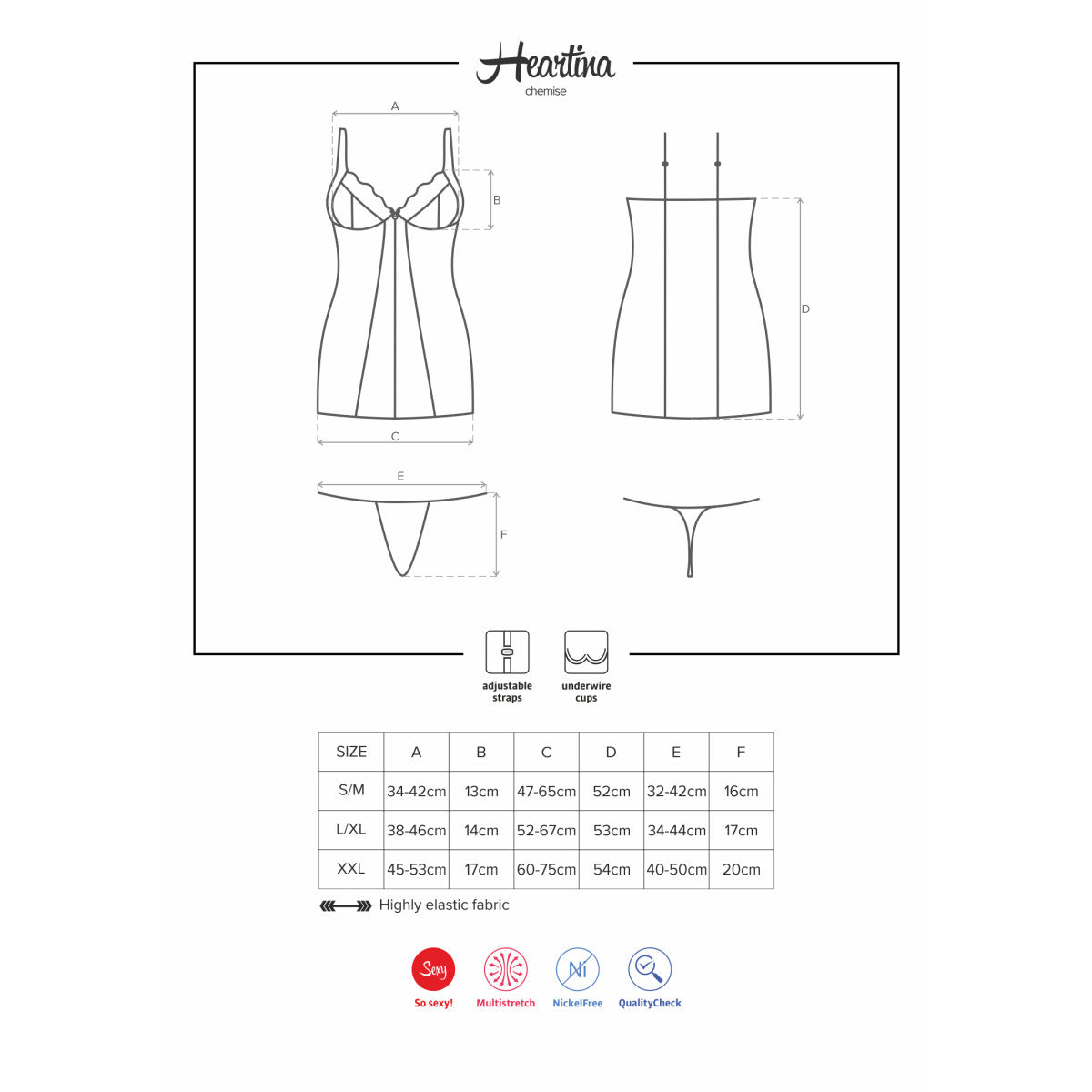 Ob heartina chemise & thong black