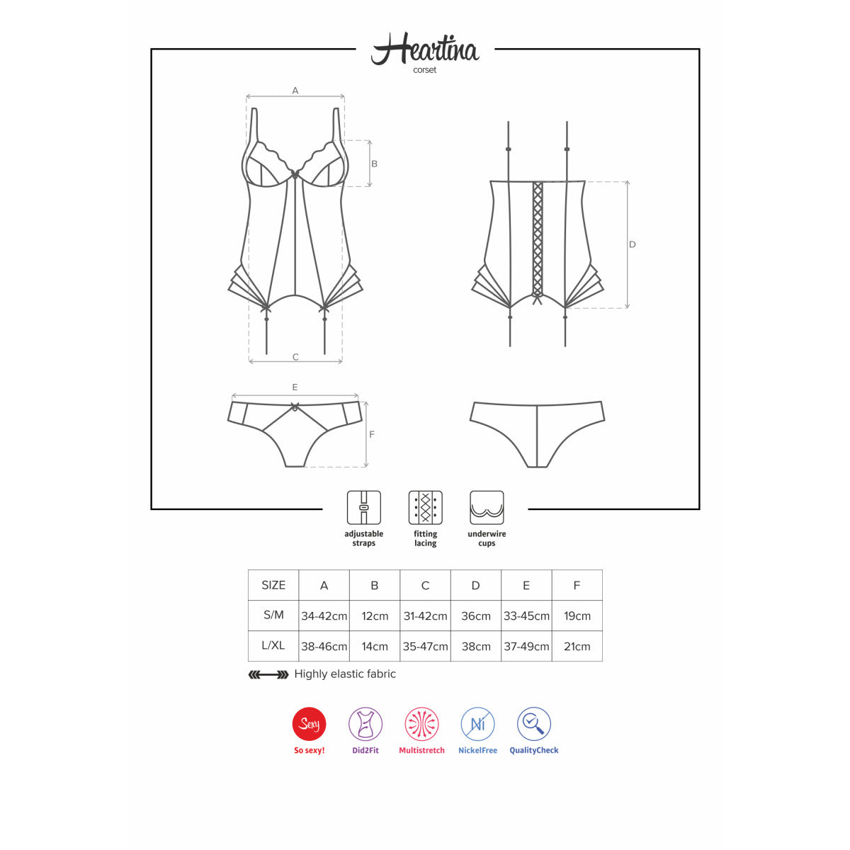 Ob heartina corset & thong black - Obsessive
