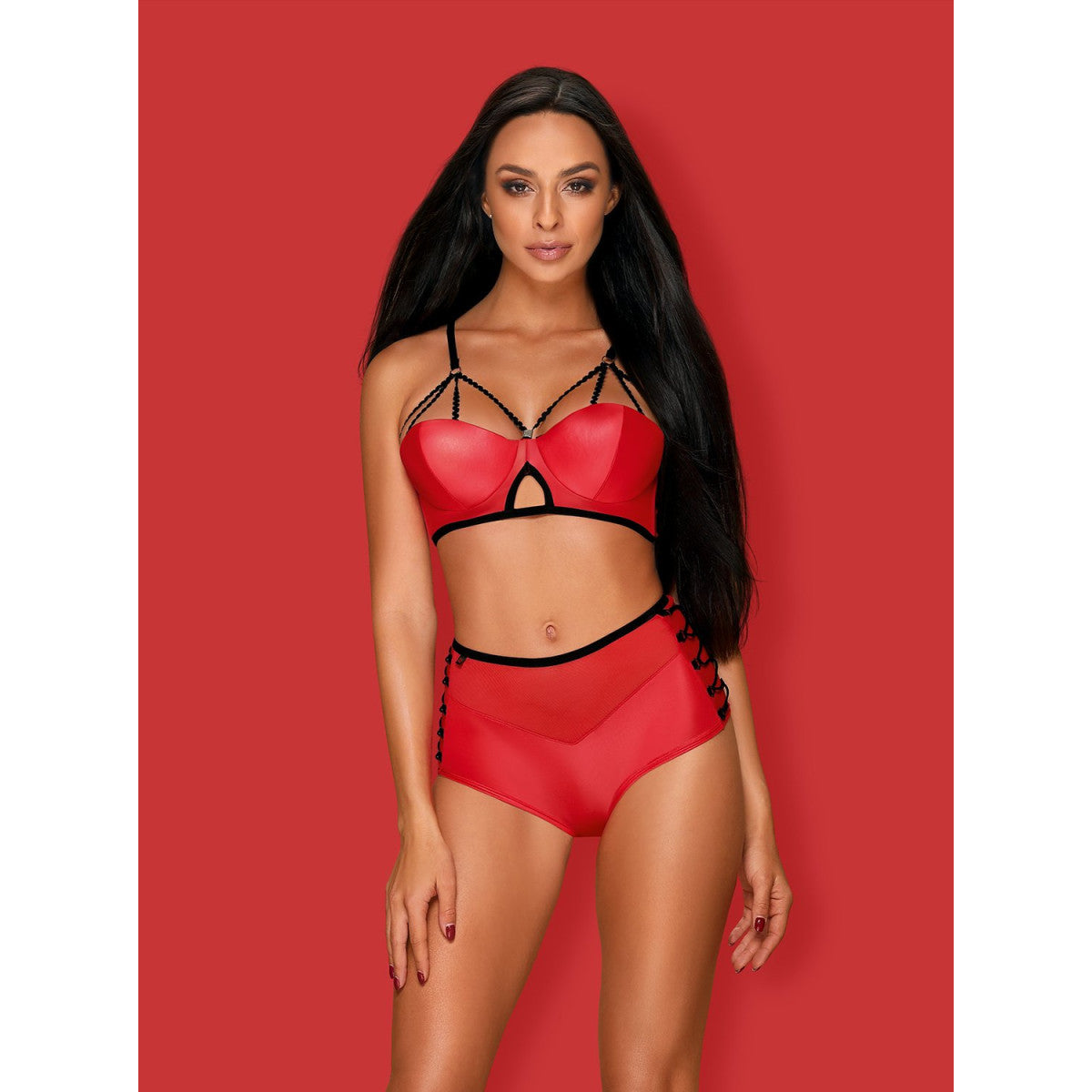 Leatheria lingerieset wetlook – rood van Dare2Live – rood