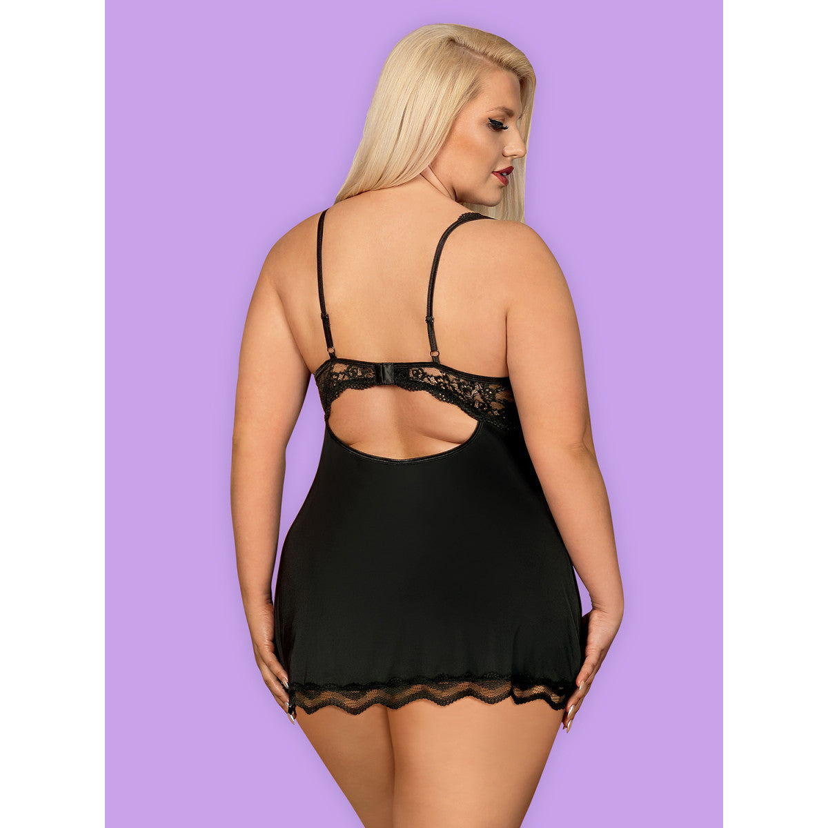 OB Luvae babydoll &amp; string zwart maat Plus