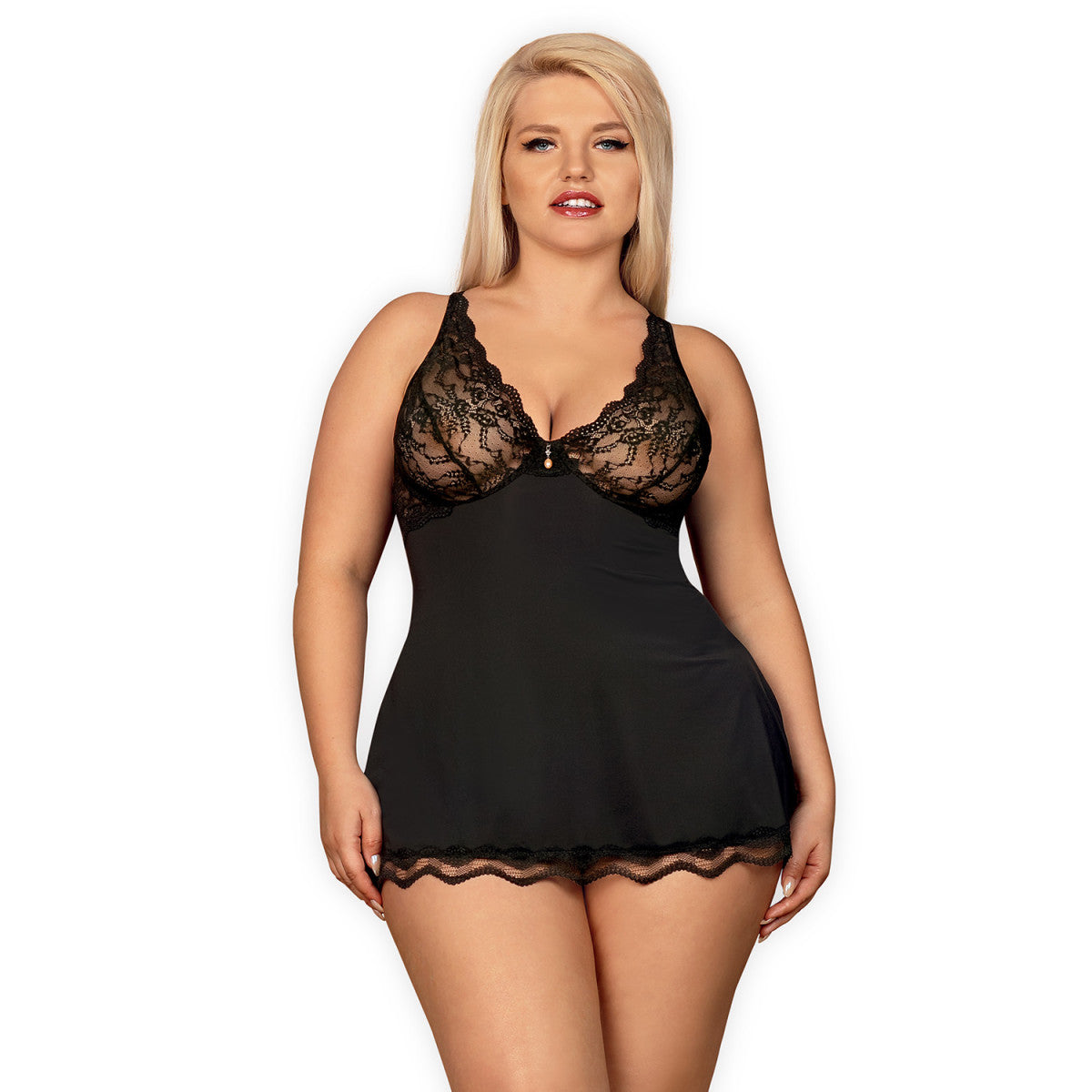OB Luvae babydoll &amp; string zwart maat Plus