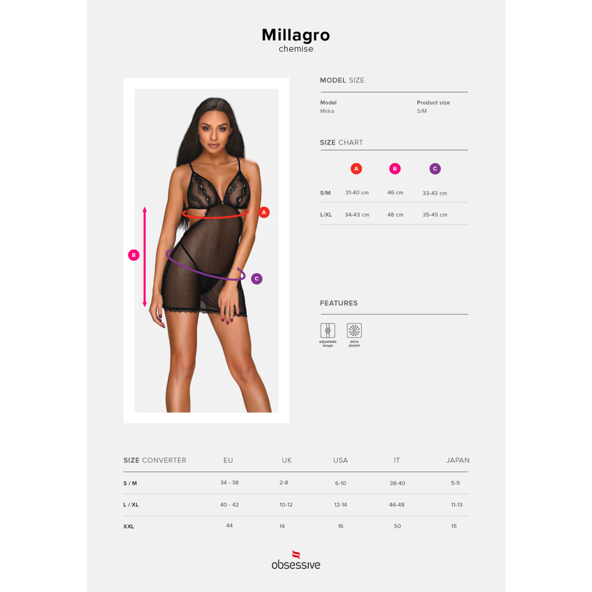 Ob millagro chemise & thong black - Obsessive