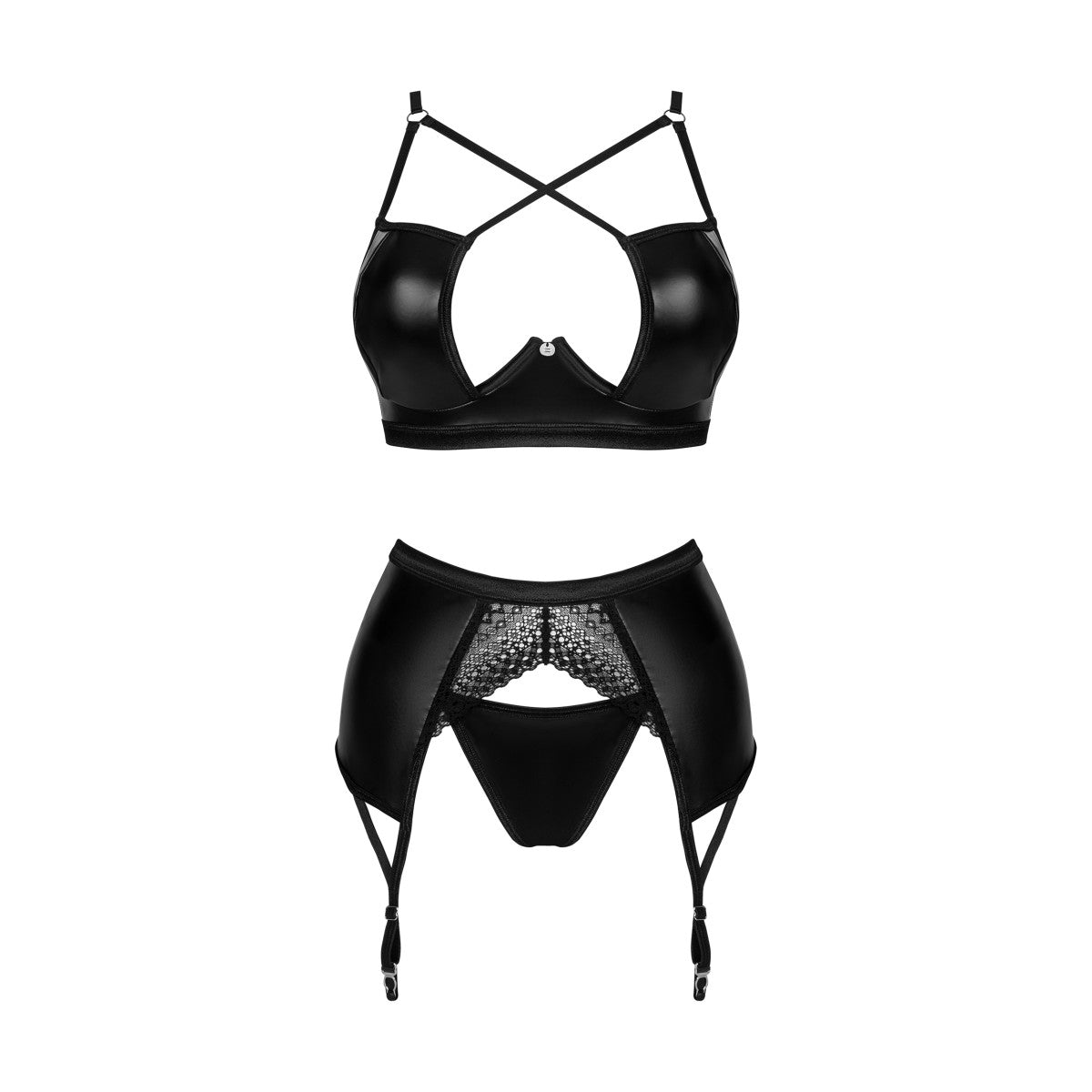 Norides lingerieset wetlook – zwart