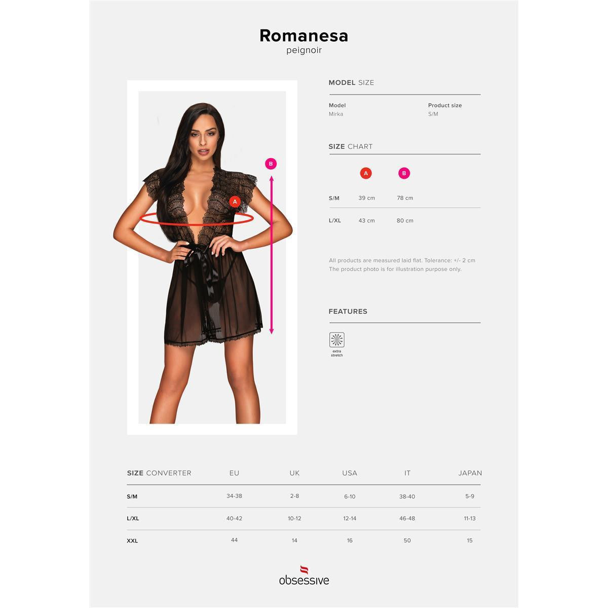 OB Romanesa peignoir zwart