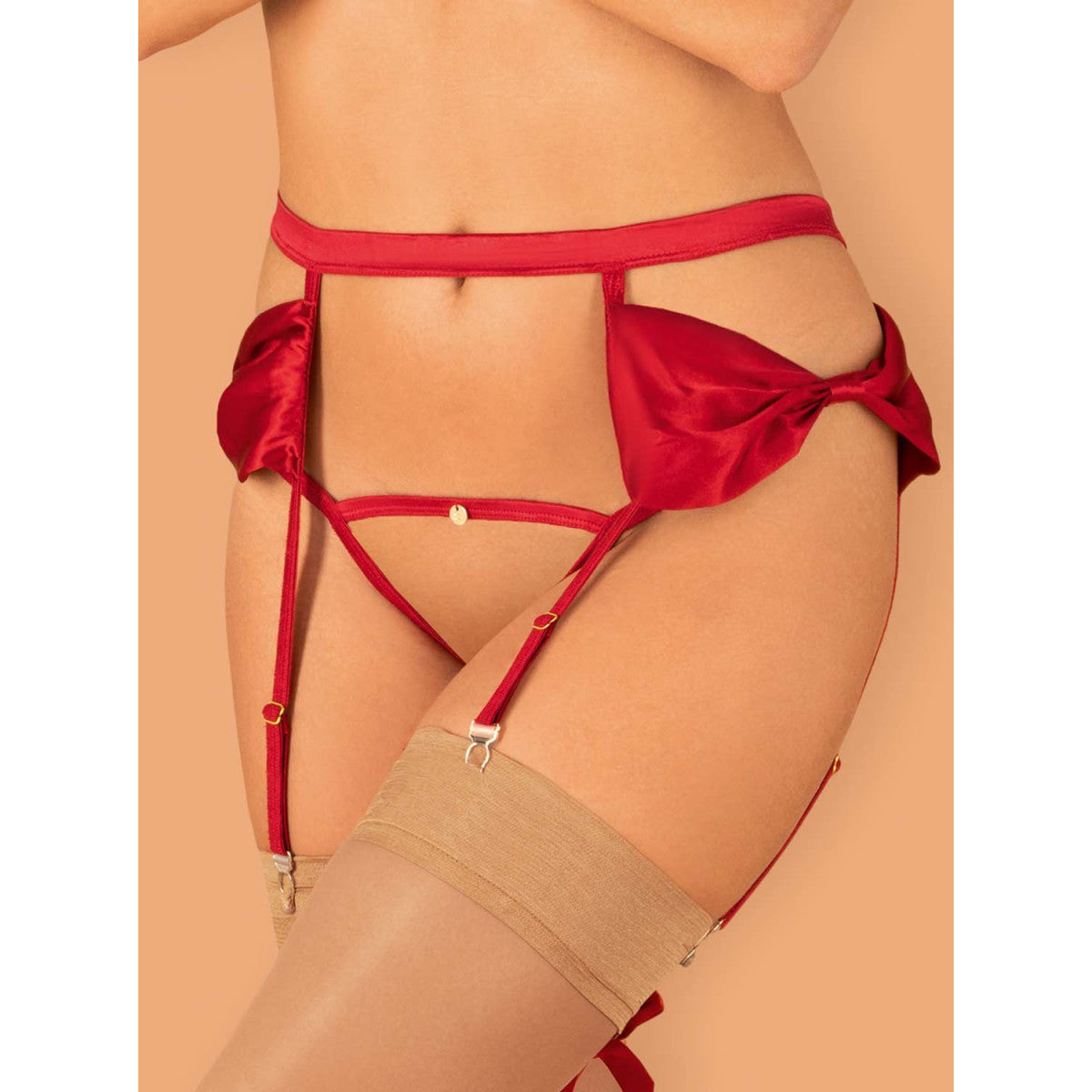 OB Rubinesa garter belt & crotchless thong red