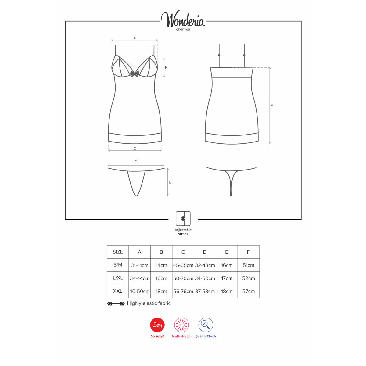 Ob wonderia chemise & thong black