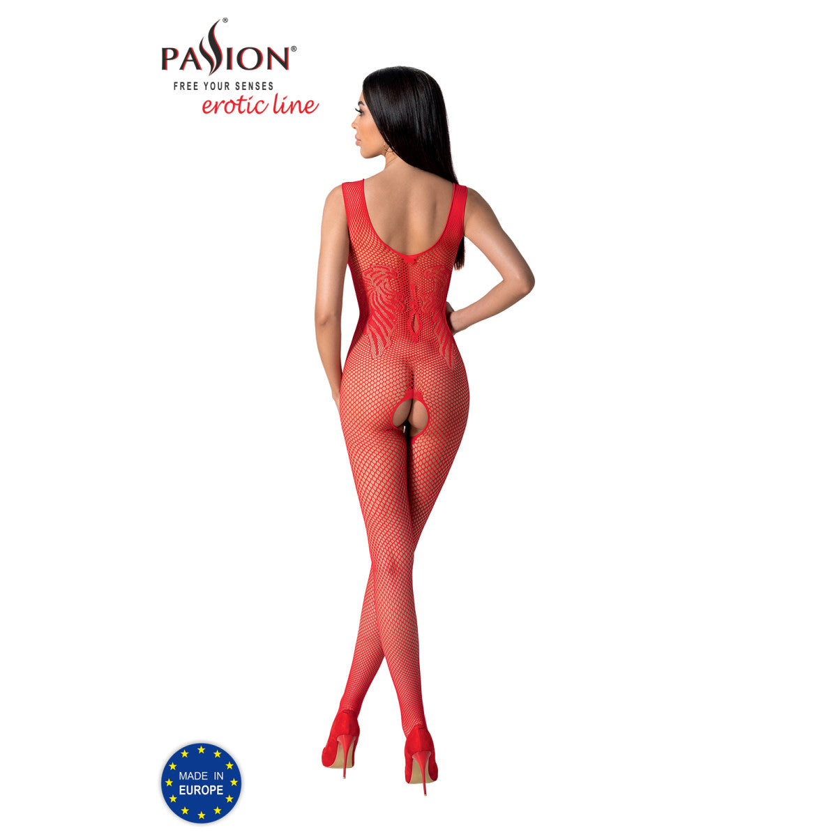 BS098 bodystocking met open kruis – rood – detail 1