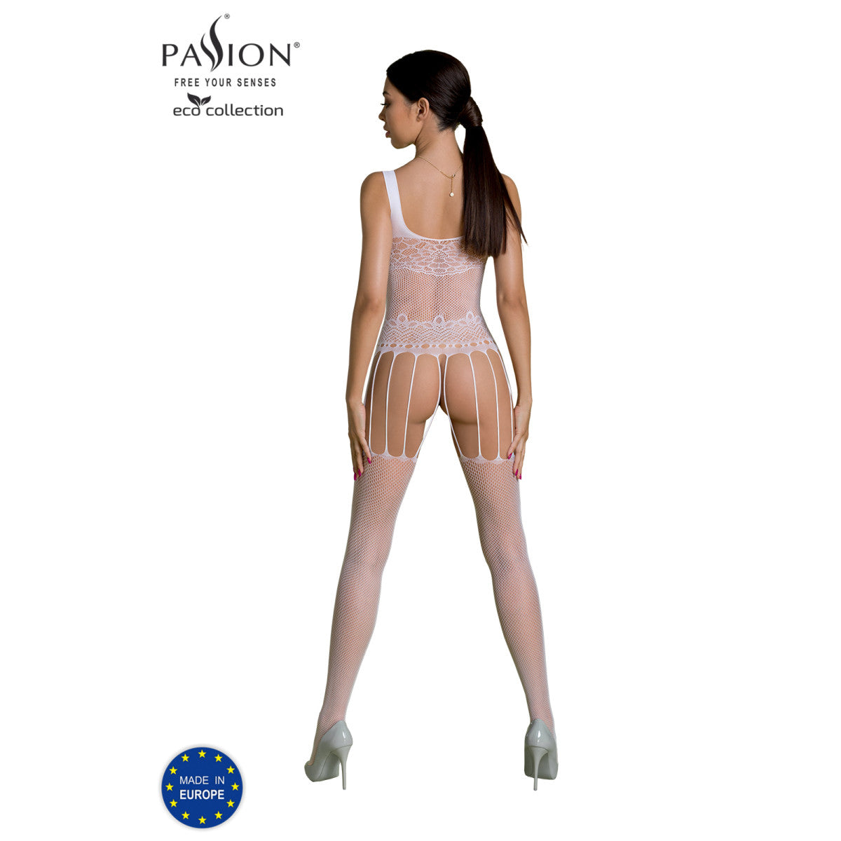 Passion Eco BS001 Bodystocking met open kruis – wit