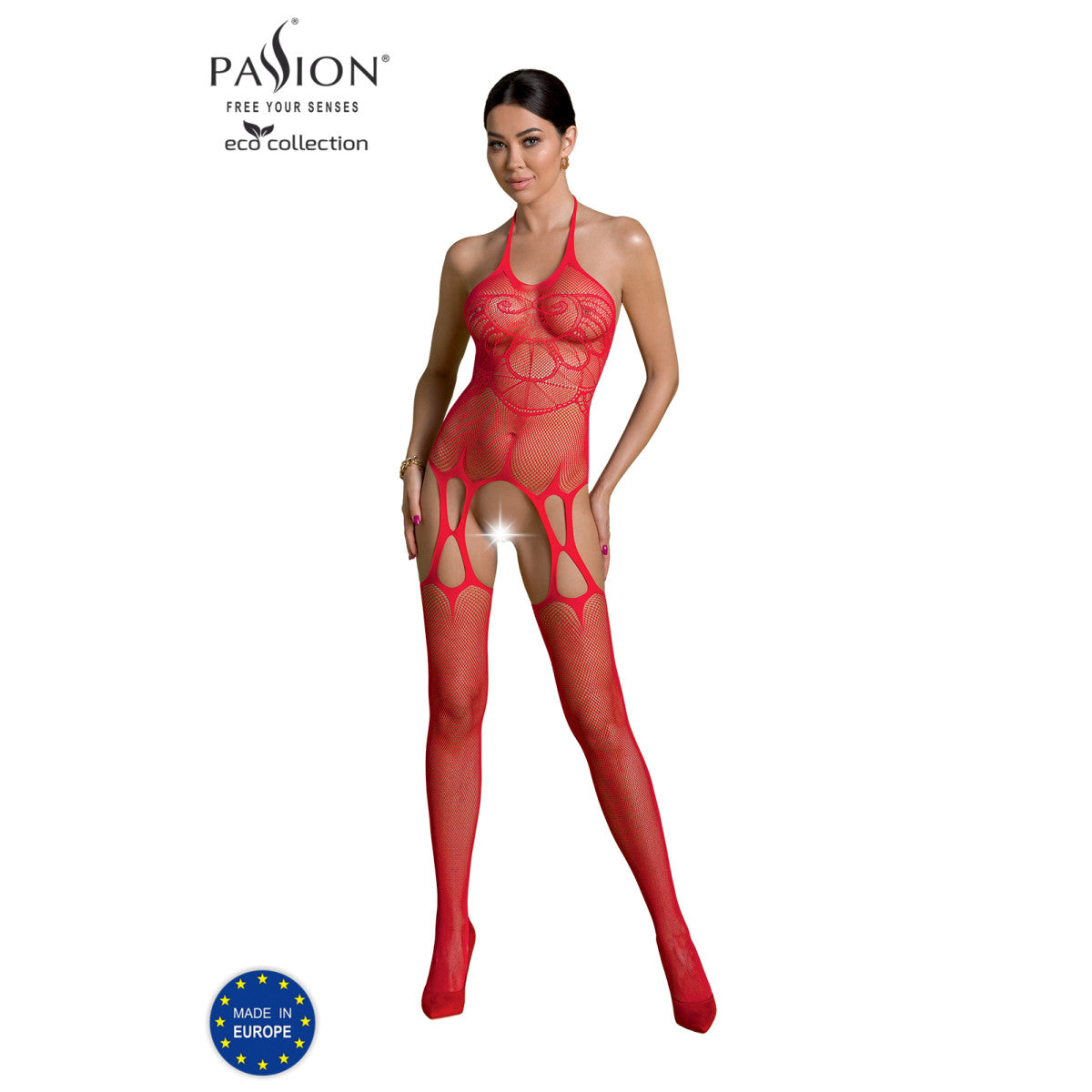 ECO duurzame bodystocking met open kruis – rood van Dare2Live – rood