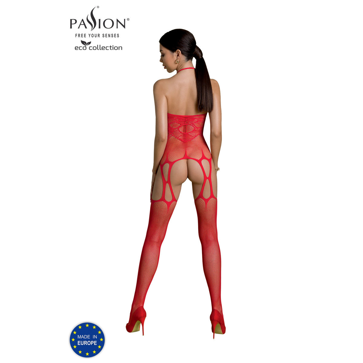 ECO duurzame bodystocking met open kruis – rood van Dare2Live – rood