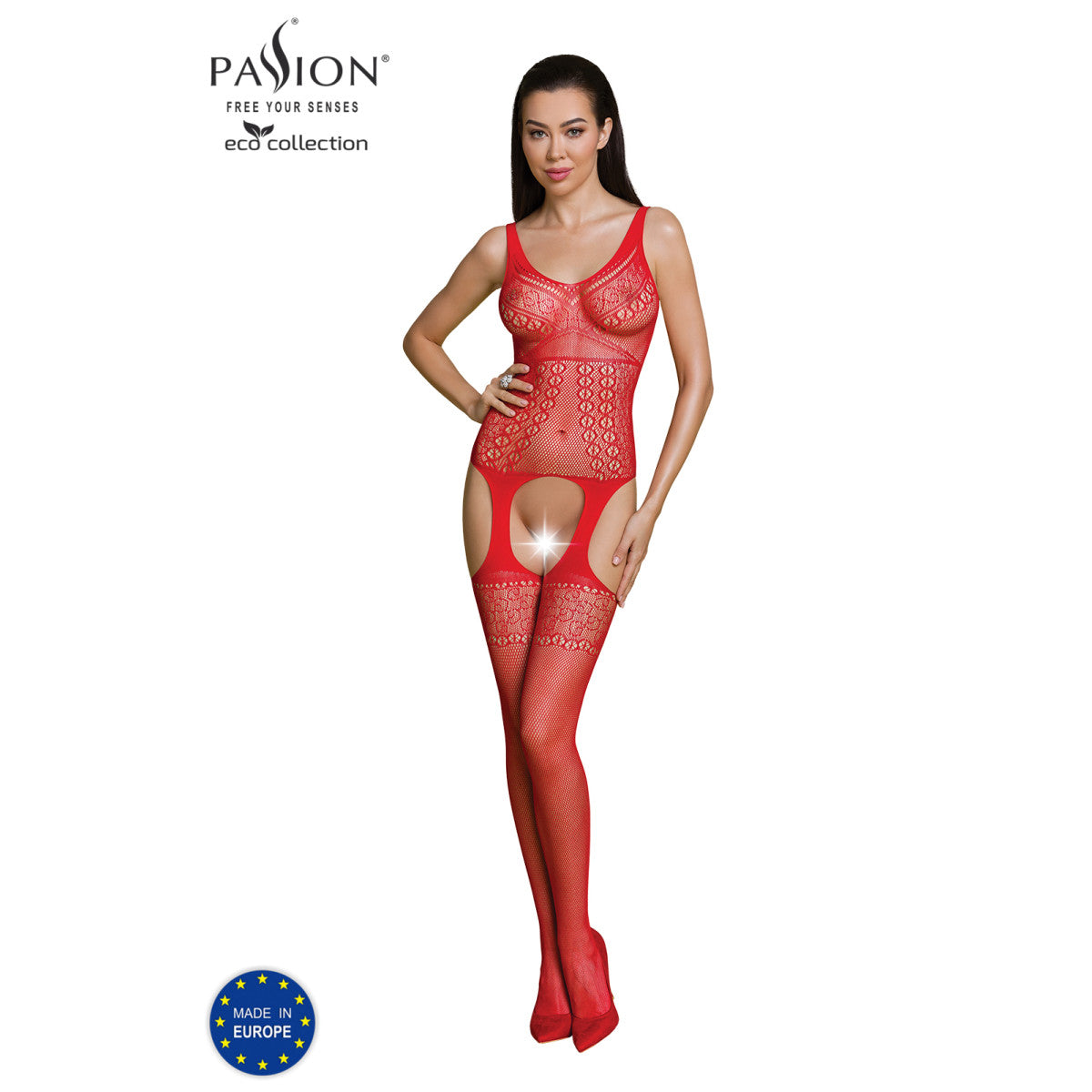 Passion Eco BS010 Bodystocking met open kruis – rood
