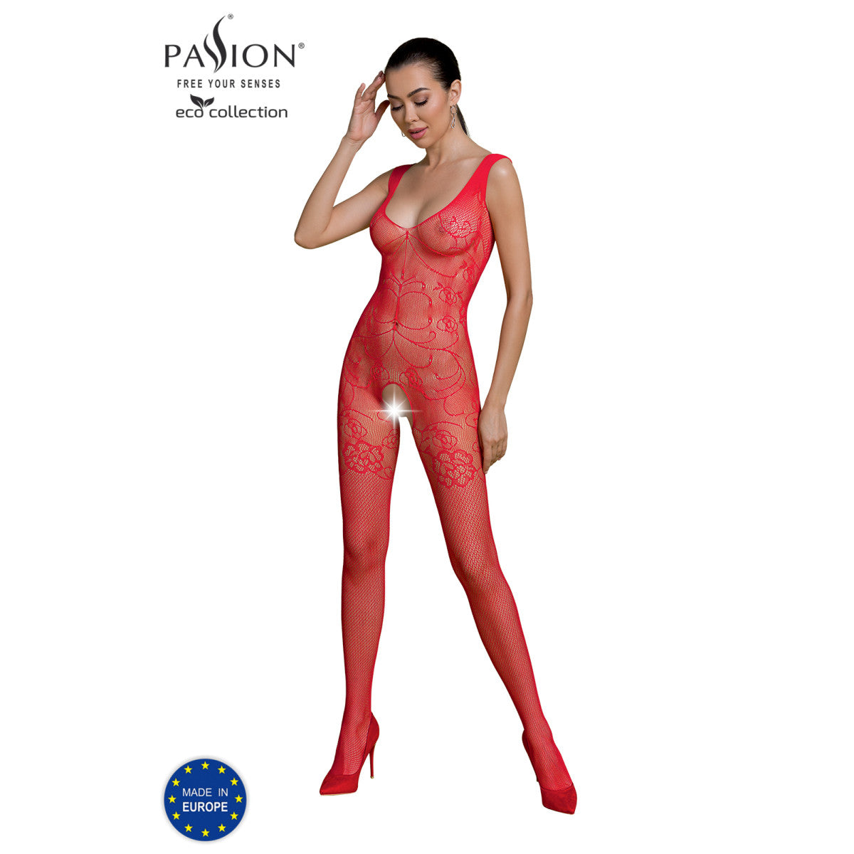 Passion Eco BS012 Bodystocking met open kruis – rood