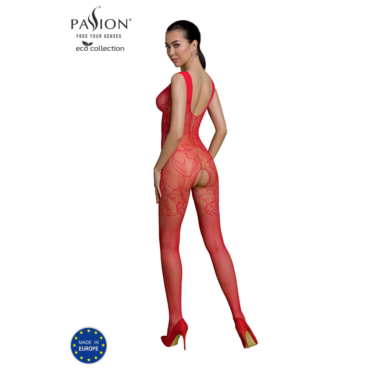 ECO duurzame bodystocking met open kruis – rood van Dare2Live – rood