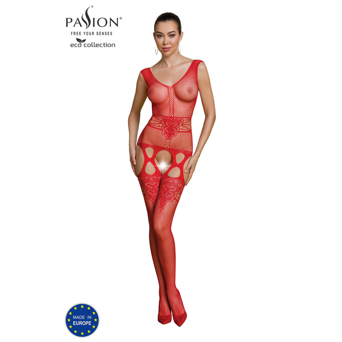 ECO duurzame bodystocking met open kruis – rood van Dare2Live – rood