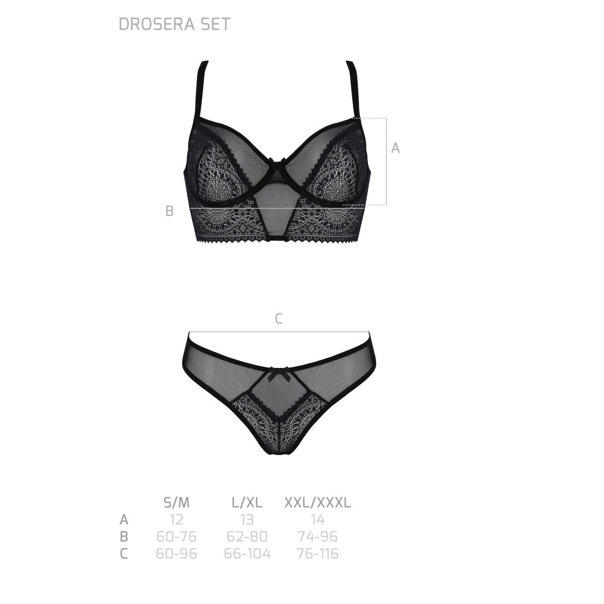 Passion Eco Drosera 2-delige lingerieset met beugels – zwart