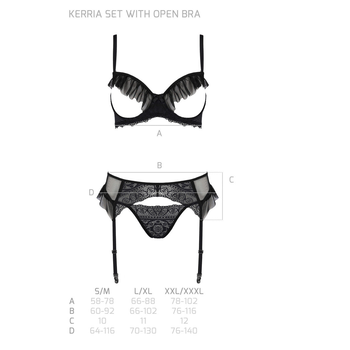 Pe eco kerria 3pcs set with open bra black - Passion Eco Collection