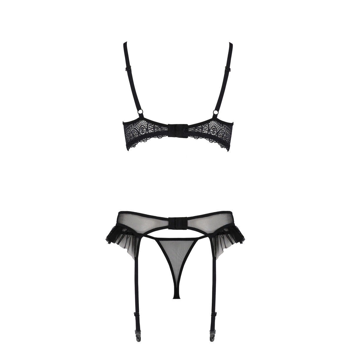 Passion Eco Kerria 3-delige lingerieset met open cups – zwart