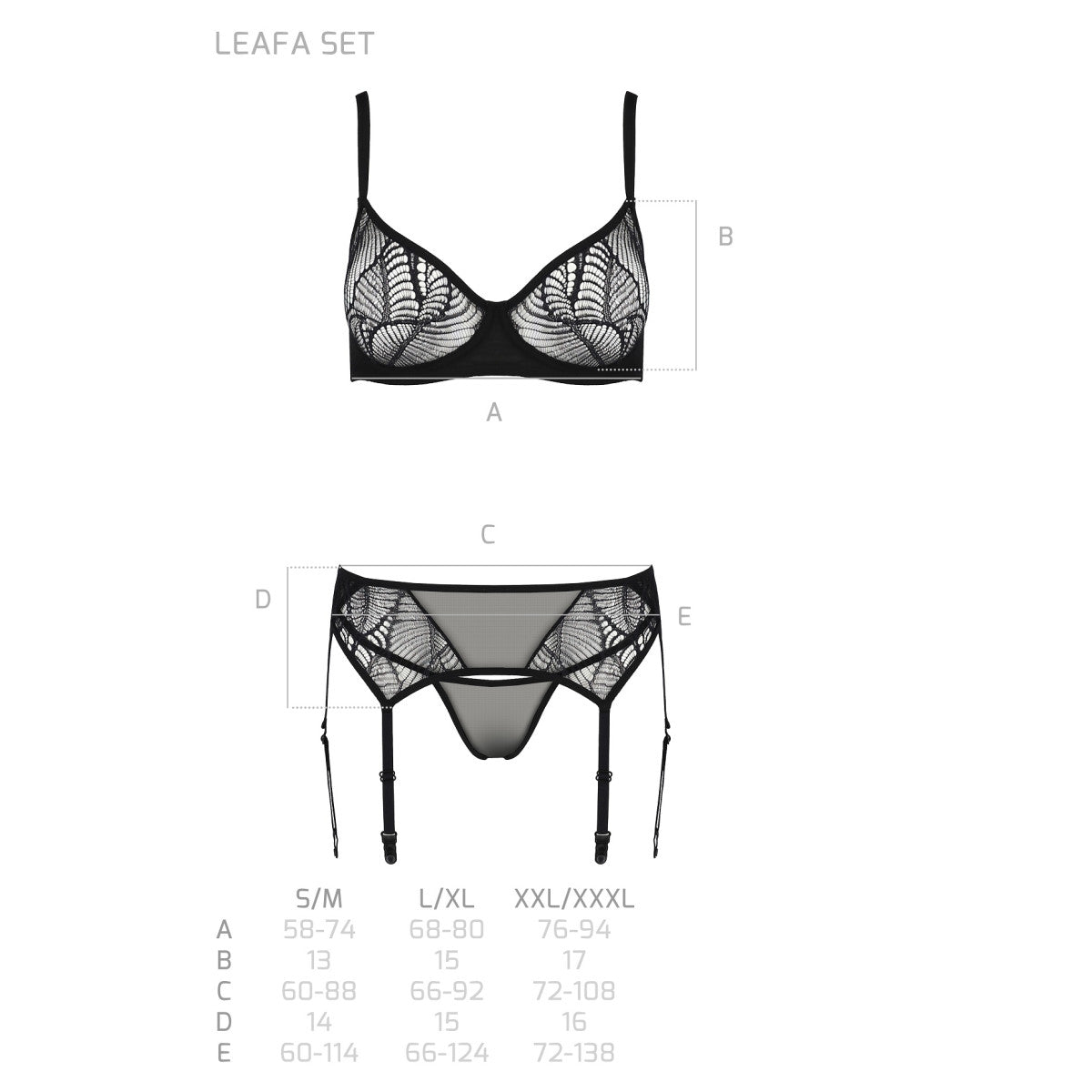 Passion Eco Leafa 3-delige lingerieset – zwart