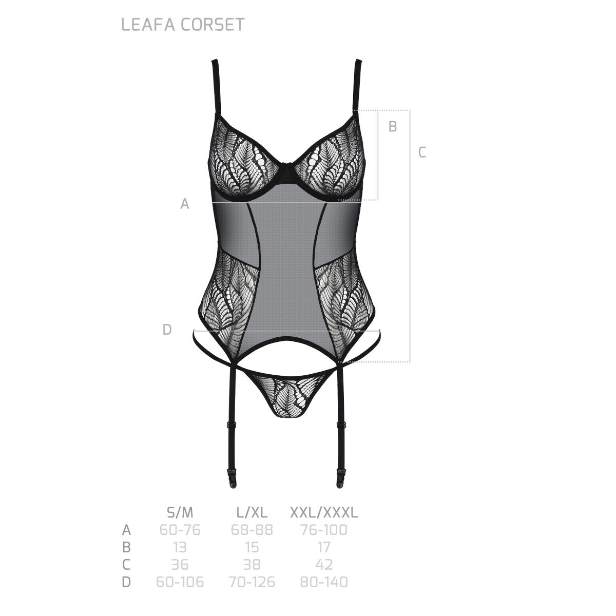 Passion Eco Leafa Korset met string – zwart